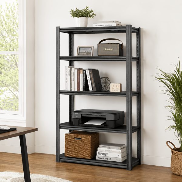 product-fancy-919b1013-adc7-417c-8aa7-ce4e3cf4bf1a 72''H 5-Tier Metal Bookshelf, Freestanding Heavy Duty Storage Shelving Unit, Industrial Metal Frame Book Organizer Rack, Display Shelf for Home Office Bedroom Living Room Kitchen Garage Corner Organization