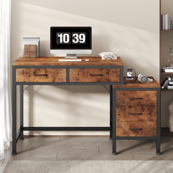 product-fancy-919d3616-b9b3-4257-8eae-94061d63e1e8 51in Retro Industrial Writing Desk with 5 Drawers & Printer Stand
