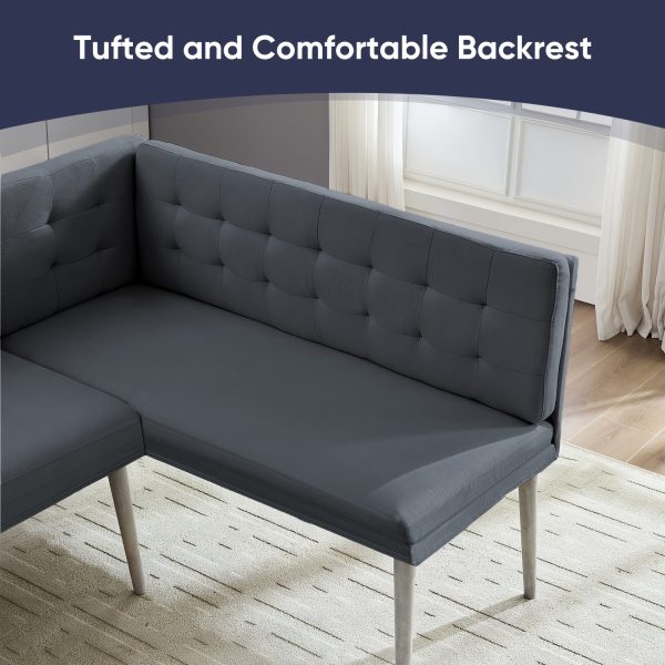 product-fancy-91b71504-6cdd-4302-b87f-da50c8bea544 3pcs L-Shaped Dining Nook Set with Bench, Modern Space-Saving Corner Breakfast Nook with Tufted Sofa And Marble-Look Table for Small Kitchens