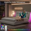 product-fancy-91d3ca28-6b88-4f93-8584-0eb4b0584c37 Upholstered Bed Frame Available in Full, Queen, And King Sizes Featuring an Adjustable Headboard, a Wavy Design, a Removable Backrest, And Solid Wooden Slats for Support, Eliminating The Need for a Box Spring, Offered in Faux Leather in White