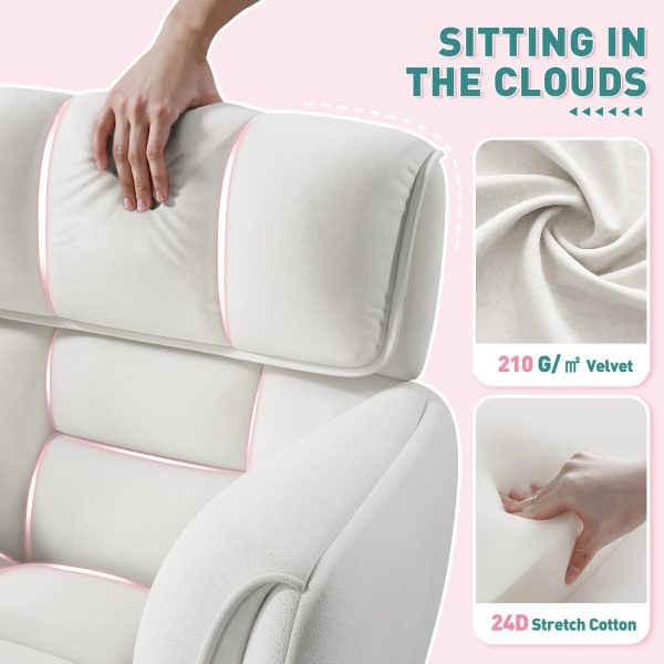 product-fancy-91d72277-09a9-4194-ae62-7f2fd447e906 Vanity Chair Skin-Friendly Material with Mid-Back, Modern Adjustable Height Upholstered Swivel Chair with Wheels, Desk Chairs Comfy with Side Pockets for Bedroom