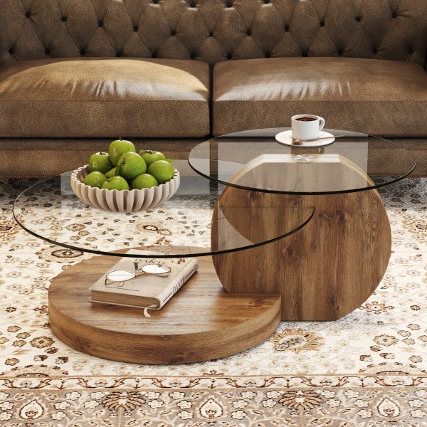 product-fancy-91e9b62c-8196-4836-a613-1b30a95ddd55 Glass Coffee Tables for Living Room Round Coffee Tables Modern Double Layer Round Table Circle Coffee Table for Small Space Home Office, Durable And Not Easily Broken, Easy to Assemble, Fashionable Design Feel (42 Inch X 17 Inch)