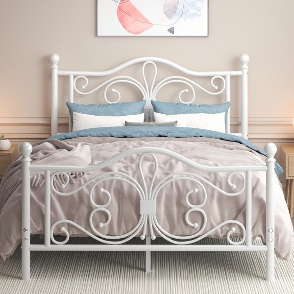 Bed Frame with Under-Bed Storage, Metal Platform Bed with Vintage Butterfly Pattern Headboard and Footboard, Twin/Full/Queen Size, No Box Spring Needed, Easy to Assemble, Noise-Free, Black/White