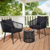 [Outdoor | Rattan] 3pcs Outdoor All-Weather Wicker Patio Rattan Bistro Conversation Set | Chairs And Side Table Set | Ideal For Balcony, Porch And Backyard