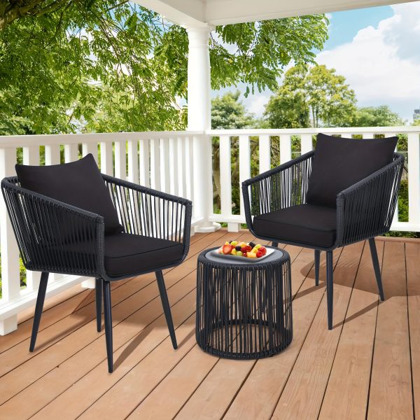 [Outdoor | Rattan] 3pcs Outdoor All-Weather Wicker Patio Rattan Bistro Conversation Set | Chairs And Side Table Set | Ideal For Balcony, Porch And Backyard