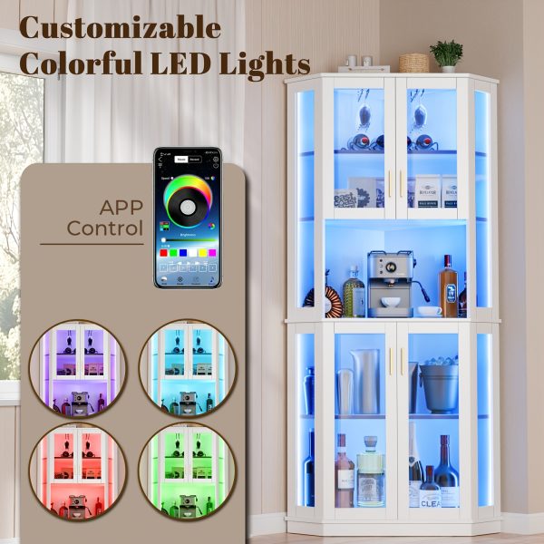 product-fancy-9243edc8-bb9e-4289-8995-f02be5d6f445 65" Tall Corner Wine Bar Cabinet with LED Lights, 4-Tier Liquor Storage Cabinet with Glass Door, Space Saving Organizer for Living Room & Kitchen (Black/White)