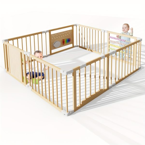 product-fancy-925719a3-82ea-4ec9-80fa-7be892e32cde SLSY Foldable Wooden Baby Playpen Activity Center, Adjustable Size & Shape Portable Large Play Yard for Babies And Toddlers, Baby Fence Play Area Wood Gate 63"x63"x24"