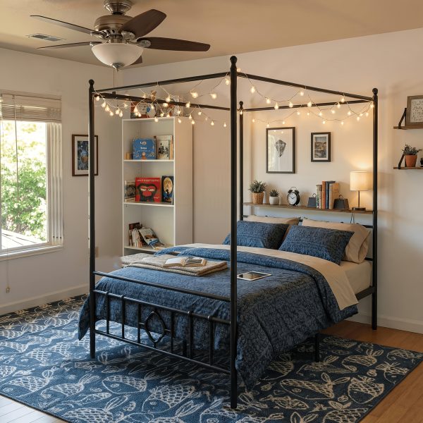 product-fancy-92668664-f3c3-42d0-9043-8d23c8602654 Queen/full/twin Size Bed Frame with Storage Headboard, Detachable MetalPlatform Bed with Under-Bed Storage, Sturdy Bed Frame with Shelves, No Box Spring Needed White/black
