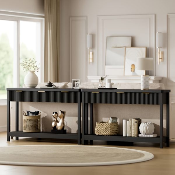 product-fancy-926cd434-e7f9-48d7-a4e0-507118403c85 51 IN Fluted Console Table with 3 Drawers, Modern Entryway Table with Metal Handles, Sturdy Solid Wood Design, Hallway Table with Storage, for Living Room And Hallway
