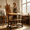 product-fancy-92d32bea-2d6b-4b77-ba3a-808a59b80568 Portable Height Adjustable for artist Desk, Natural Wood Grain Surface with Anti-Slip Edge, Sturdy Metal Frame And Smooth Wheels, 2-Tier Storage for Art Supplies, Perfect for Drawing Painting Creation