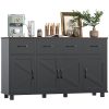 product-fancy-92ec61cf-bfd1-4c3d-8792-b309a458e6ae 55" Modern Farmhouse Sideboard Buffet Cabinet with Storage, 3 Drawers & 4 Doors, Ideal for Kitchen And Dining Room, Kitchen Decor