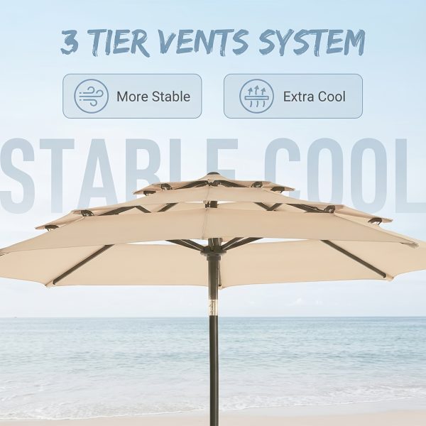 product-fancy-931321c3-a6ea-44ed-9912-14baeb8bdf60 10Ft 3 Tiers Market Umbrella Patio Umbrella Outdoor Table Umbrella With Ventilation, Outdoor Umbrella For Patio, Pool Umbrella, Polyester Canopy, Suitable For Patio, Pool, Garden, Backyard, Deck, Base Not Include, Father'S Day Gift