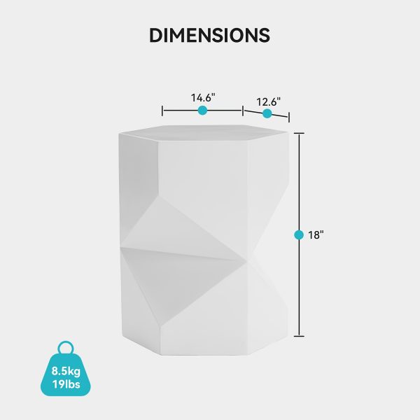product-fancy-931ffbde-914c-451f-8bc0-7bdfca9b4e00 17.9” Modern Polygonal Magnesium Oxide Side Table - Space-Saving /Outdoor Accent Table with Polished Cement Top & Magnesium Frame, Suitable for Living Room, Bedroom, Balcony - White/Black/Grey Geometric End Table or Plant Stand