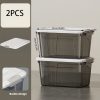 product-fancy-93205a26-351a-4305-878d-ef01a998973a 2pcs Set of Large Capacity Stackable Plastic Storage Bins with Lids, Featuring Double Locking Latches, Wheels, and a Grey Striped Design. These Multi-functional Storage Boxes Are Perfect for Organizing Clothes,, and Closets.
