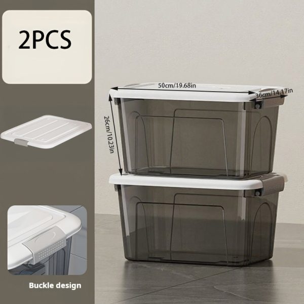 product-fancy-93205a26-351a-4305-878d-ef01a998973a 2pcs Set of Large Capacity Stackable Plastic Storage Bins with Lids, Featuring Double Locking Latches, Wheels, and a Grey Striped Design. These Multi-functional Storage Boxes Are Perfect for Organizing Clothes,, and Closets.