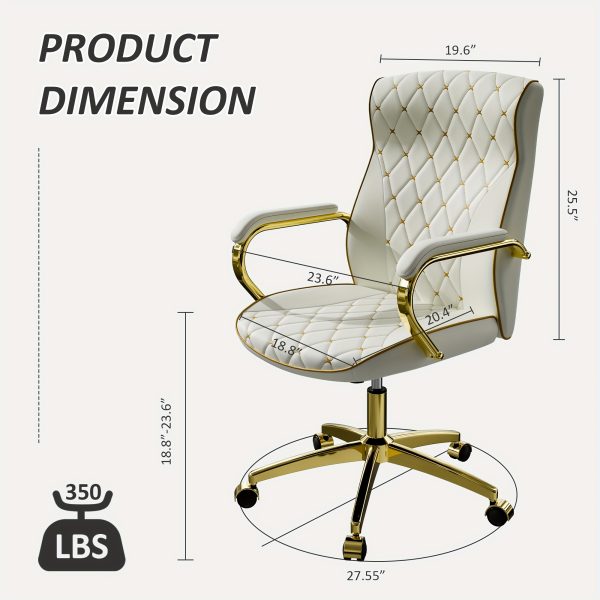 product-fancy-93330011-0b30-4151-b9c3-e9396e817cb9 Executive High Back Office Chair With Tufted Design, Ergonomic Computer Desk Chair With Padded Armrests, Faux Leather Task Chair With Golden Metal Frame