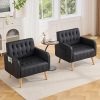 product-fancy-9345a59e-3f82-47a1-9120-a69b08d15440 Armchair, Faux Leather Decorative Chair, Mid-Century Modern Tufted Lounge Chair with Wooden Legs And Pockets, Comfortable Kids' Chair, Reading Chair for Living Room, Waiting Room, Bedroom, Room, Cozy Reception Armchair