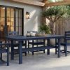 Modern Outdoor Dining Table for 6-Person Rectangle Indoor Outdoor Table with Umbrella Hole & Wood-Like Surface, Weather-Resistant Outside Dining Table for Patio Lawn Garden Backyard, 32.7" D X 70.9" W X 29.4" H