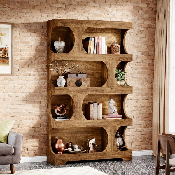 product-fancy-934eb55a-4923-405a-9967-cf9c27bf2af1 71-inch Tall 4-Tier Solid Hardwood Bookcase with Storage Shelves - Modern Freestanding Bookshelf, Natural Wood & / Painted Shelves, Sturdy Floor-Standing Design for Living Room, Bedroom, Home Office - Easy Assembly Required