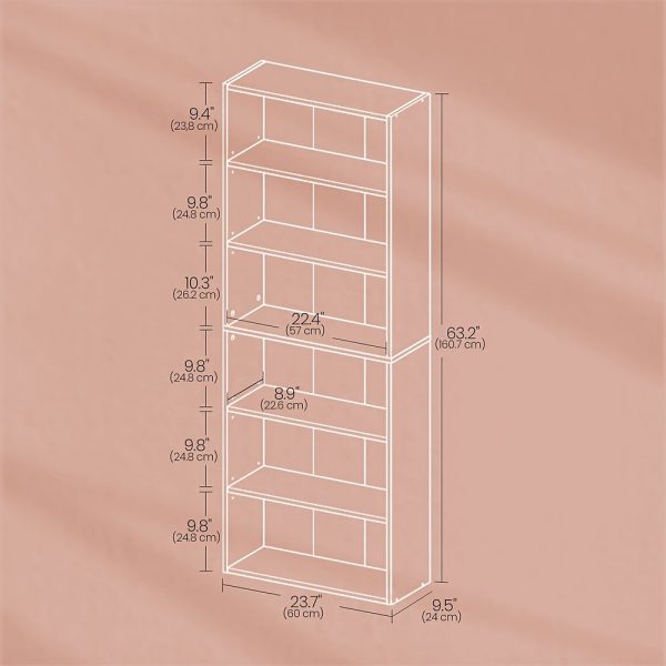 6-Tier Open Bookshelf Display - Space-Saving Bookcase for Home Office & Living Room, Book Organizer with Storage, Dining Room Shelf