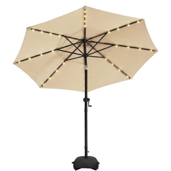 product-fancy-93a52a7f-80bc-4266-929b-826003ee75ba Solar 9ft Market Umbrella with Base, Deluxe 32 LED Lighted Patio Umbrella, Patio Umbrellas Outdoor Table Umbrella with Ventilation, Solar Umbrella with Push Button Tilt/Crank for Garden, Deck, Backyard, And Pool