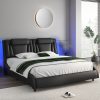 product-fancy-93a85eaa-e6b1-434f-a668-3b57fbaa7ce8 Upholstered Bed Frame Available in Full, Queen, And King Sizes Featuring an Adjustable Headboard, a Wavy Design, a Removable Backrest, And Solid Wooden Slats for Support, Eliminating The Need for a Box Spring, Offered in Faux Leather in White