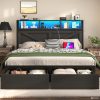 product-fancy-93e196ad-4d5f-4031-ad97-549197d5864a Farmhouse Bed Frame with Storage Headboard and Drawers, LED Light and Charging Outlet, Noise Free, No Box Spring Needed