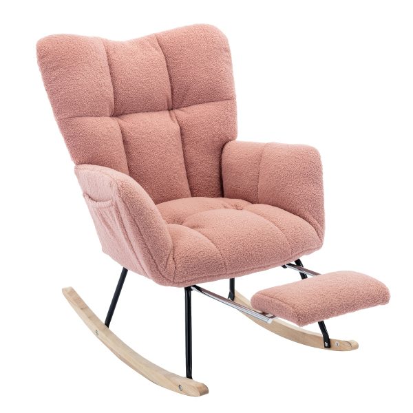 product-fancy-93f9c931-8db6-4539-b916-5b79c51b7deb Nursery Teddy Upholstered Glider Rocker with Adjustable Footrest, High Backrest Padded Recliner Reading Chair for Bedroom