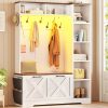 product-fancy-942f21a9-a85a-4cae-91ce-8872232a6384 Farmhouse Entryway Organizer with Bench & Shoe Cabinet - 7 Shelves, 10 Hooks, LED Lighting, USB-Powered, White Engineered Wood Storage for Hallway, Living Room, Bedroom - Easy Assembly, No Tools Needed, Entryway Storage, Rustic Charm, Durable Construction, Home Organization, Minimalist Design, Sturdy Construction, Home Decorators