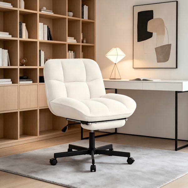product-fancy-944a92fe-86b3-4a68-b4b1-4adaeabfdcd7 Vanity Chair with Footrest, Teddy Fleece Vanity Chair, Height Adjustable Swivel Desk Chair, 90°-120° Recline, with Wheels, for Bedroom, Home Office, Makeup