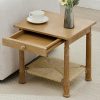 product-fancy-946448c0-2463-4394-97ff-271d0672816d 1pc 18 Inches Classical Square Side Table with Drawer 2-Tier End Table with Open Rattan Storage Shelf Solid Wood Sofa Table for Small Space, Living Room, Bedroom, Natural/ Black