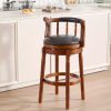 product-fancy-9470f843-fd68-4d0b-a1ce-101a9024508c 360° Swivel Modern Bar Stool with Premium Leather Seat and Dark Wood Finish - Hand-Nailed Trim, Durable Rubberwood Construction, Suitable for Kitchen Island, Home Bar, or Dining Area
