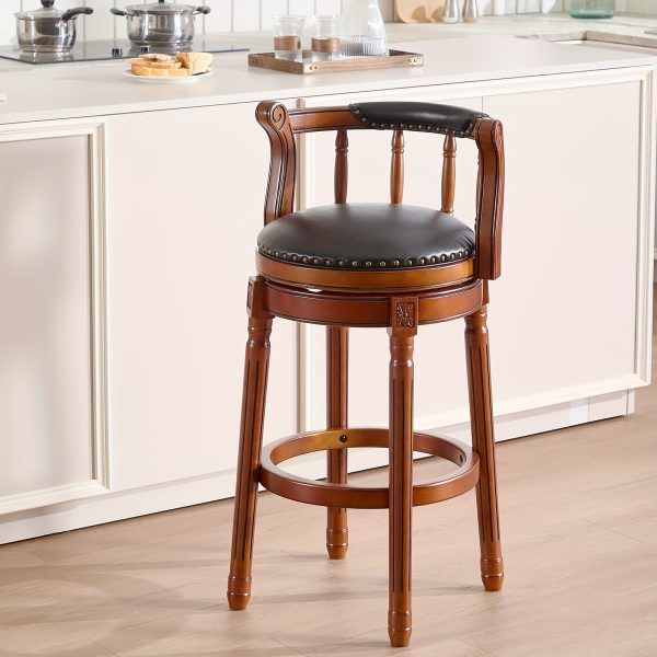 product-fancy-9470f843-fd68-4d0b-a1ce-101a9024508c 360° Swivel Modern Bar Stool with Premium Leather Seat and Dark Wood Finish - Hand-Nailed Trim, Durable Rubberwood Construction, Suitable for Kitchen Island, Home Bar, or Dining Area