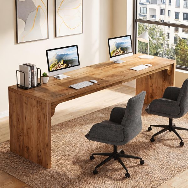 product-fancy-94b3839b-fd89-4bc3-a241-fc48016a63d5 Wooden Extra Long Desk Double Desk Workstation, 78.7 Inches Long Computer Desk, 2 Person Desk for Home Office, Large Writing Desk for 2 People, Ladder Racks, Storage And Organization