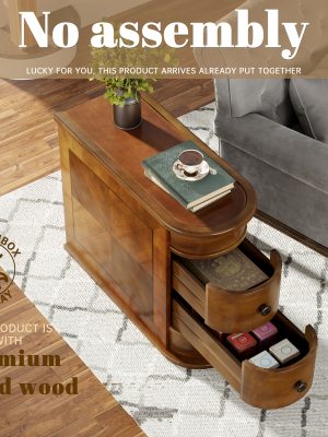 Compact 2-Drawer Wood End Table - Fully Assembled, Sturdy Finished Back Design with Spacious Storage, Ideal for Small Spaces And Chairside Use with Mid-Century Modern Style And Durable Hardwood Material