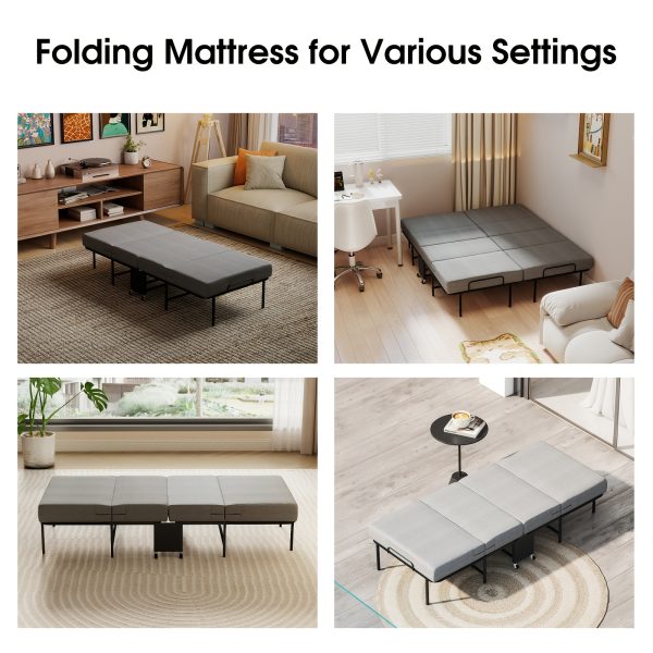 Folding Bed with Mattress, Twin Foldable Guest Bed for Adults, Roll Away Bed, Portable Bed with Memory Foam Mattress & Sturdy Metal Frame for Bedroom, Office, Apartments, Space-Saving Design for Easy Storage, 77" X 38"