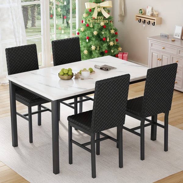 product-fancy-94ed0ba6-9a87-4b21-9f9b-1ece2260f3ce Dining Table Set For 4, Faux Marble Small Dining Room Table Set For 4, Modern Upholstered PU Leather Chairs
