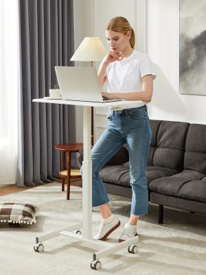 Small Mobile Stading Desk - Sit Stand Desk, Portable Rolling Laptop Desk With Lockable Wheels, Overbed Table With Wheels Adjustable Height, Computer Workstations