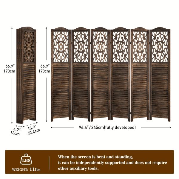 product-fancy-9521af14-b43b-4299-90c4-44d33d0cfc5d 4/6 Panel Room Divider, 5.58 FT Folding Privacy Screen Room Separation, Freestanding Partition for Home Office Garden, Wood Carved Portable Room Divider Panel, Antique White/Rustic Brown