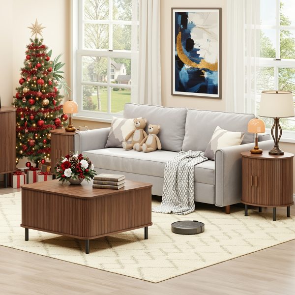 product-fancy-95318bcb-dd12-4c03-a1cb-afedbcc321f3 2pcs Mid-Century Modern End Table with Storage & Charging Station - Nightstand with Sliding Door Cabinet, Adjustable Shelf & Leg Pad, Compact Space-Saving Suitable for Small Spaces, Living Room, Bedroom - Assembly