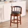 product-fancy-953f6b26-52fe-4edd-a9ad-3cd3b0773b3e 360° Swivel Modern Bar Stool with Premium Leather Seat and Dark Wood Finish - Hand-Nailed Trim, Durable Rubberwood Construction, Suitable for Kitchen Island, Home Bar, or Dining Area