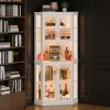 product-fancy-95bdd268-a1a1-4b80-b85b-4662babc1a04 65" Tall Corner Wine Bar Cabinet with LED Lights, 4-Tier Liquor Storage Cabinet with Glass Door, Space Saving Organizer for Living Room & Kitchen (Black/White)