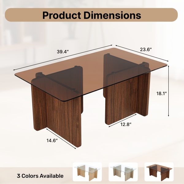 product-fancy-95c19ecd-a3ba-4f14-bf3e-792768c70c26 39.4" Coffee Table Glass, Modern Minimalism Rectangle Center Table, Glass Top with Sturdy Wooden Base, Small Glass Wood Coffee Table for Home, Living Room, Apartment, Office, Easy Assembly