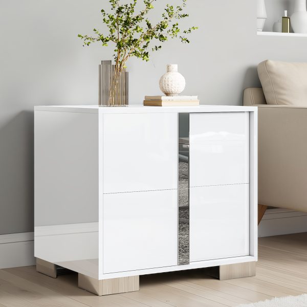product-fancy-95d25329-88fd-4e97-8bb2-fcabf0b81e70 Modern Nightstand with Drawers - High-Gloss Bedside Table Suitable for, MDF/Fiberboard, Space-Saving End Table with Pull Handle, Assembly for Small Bedrooms & Contemporary Decor, Assembly Required