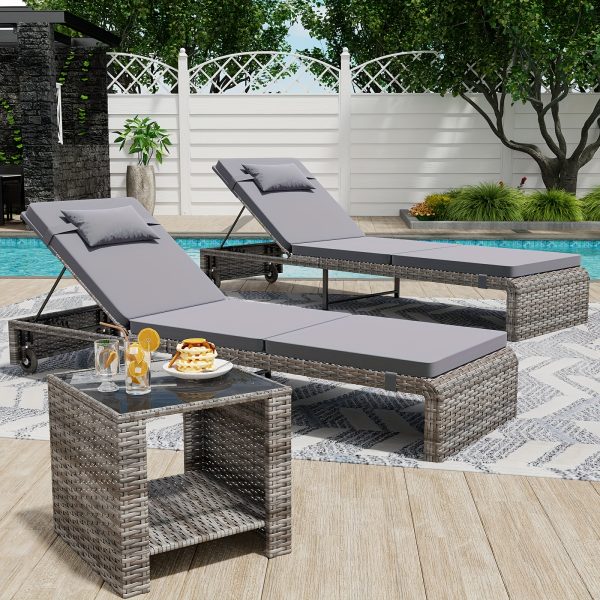 product-fancy-95ea0db3-7af3-4e31-a2db-04c160997440 Lounge Chair Set, 3pcs Outdoor Modern Patio Furniture Lounge Chairs Set of 2 with Adjustable Backrest And Side Table, Durable PE Wicker, Weather Resistant Cushions, Blue
