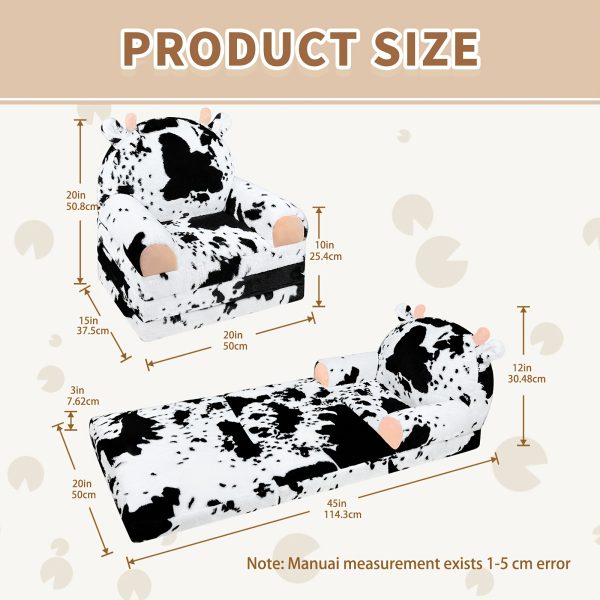 product-fancy-9607e618-9d9c-4891-b44d-2e8f38427633 Kids Chair Plush with Removable Cover, Kids Sofa to Lounger, Kids Couch for Kids Over 18 Months, Toddler Recliners for Kids (Cow)