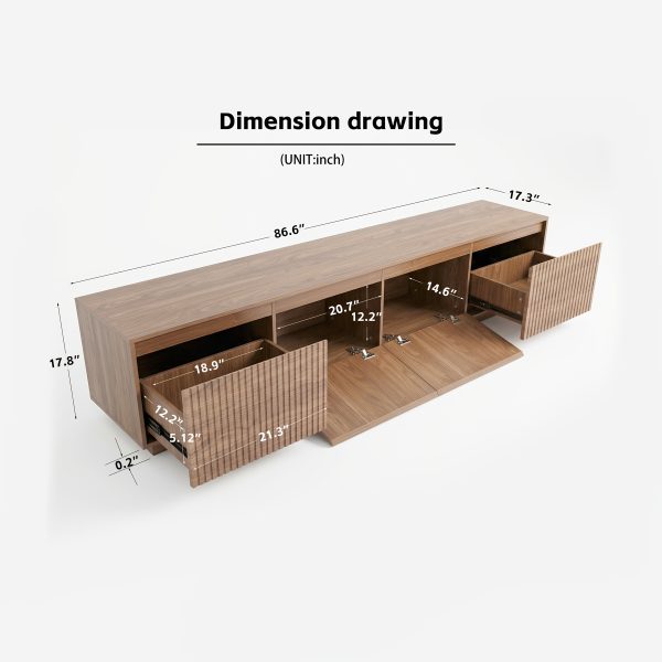 product-fancy-9669adc3-c63d-420a-8fdb-55bd6c50bebf 86.6" Wide Walnut TV Stand for Tvs Up to 85", Modern Fluted Door Media Console with Large Storage Cabinets for Living Room & Bedroom