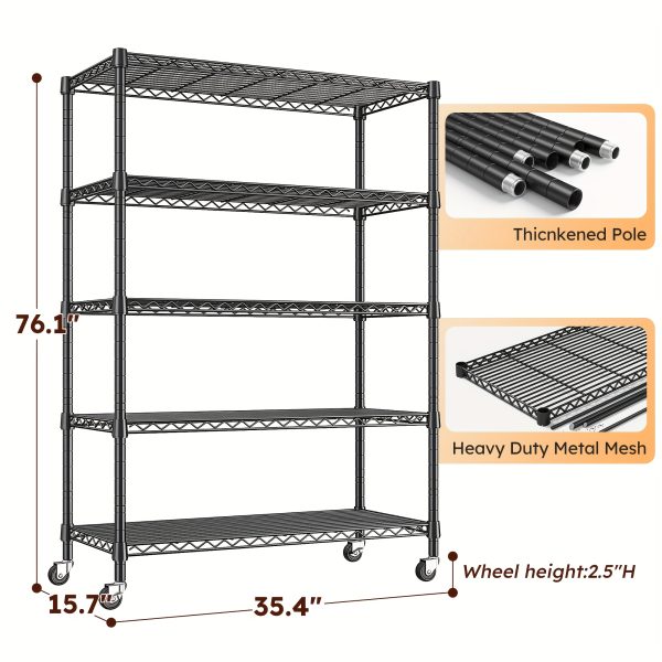 product-fancy-9670c948-f07d-4f18-8703-a146b14734da 73.6 Inches High Wire Shelving on Wheels, Deep Storage Shelves with Mobility, 73.6 Inches High Metal Shelving Unit with Adjustable Five Tiers, Robust Metal Shelves for Storage