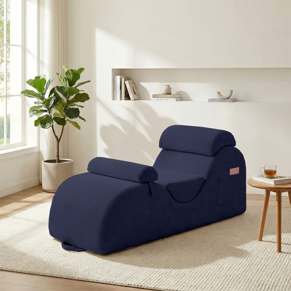 product-fancy-968b758c-2af8-4666-8783-56ed07dc8a61 Striped Adult Yoga Chair, Indoor Toilet Chair with Side Pockets, Headrest, Lumbar Cushion, Movable Footrest, Curved Yoga Sofa for Relaxing And Stretching in Bedroom, Black