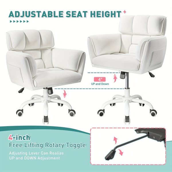 product-fancy-96cd0b46-0f6c-47ae-a226-c1ed4c0262f7 Vanity Chair Skin-Friendly Material with Mid-Back, Modern Adjustable Height Upholstered Swivel Chair with Wheels, Desk Chairs Comfy with Side Pockets for Bedroom